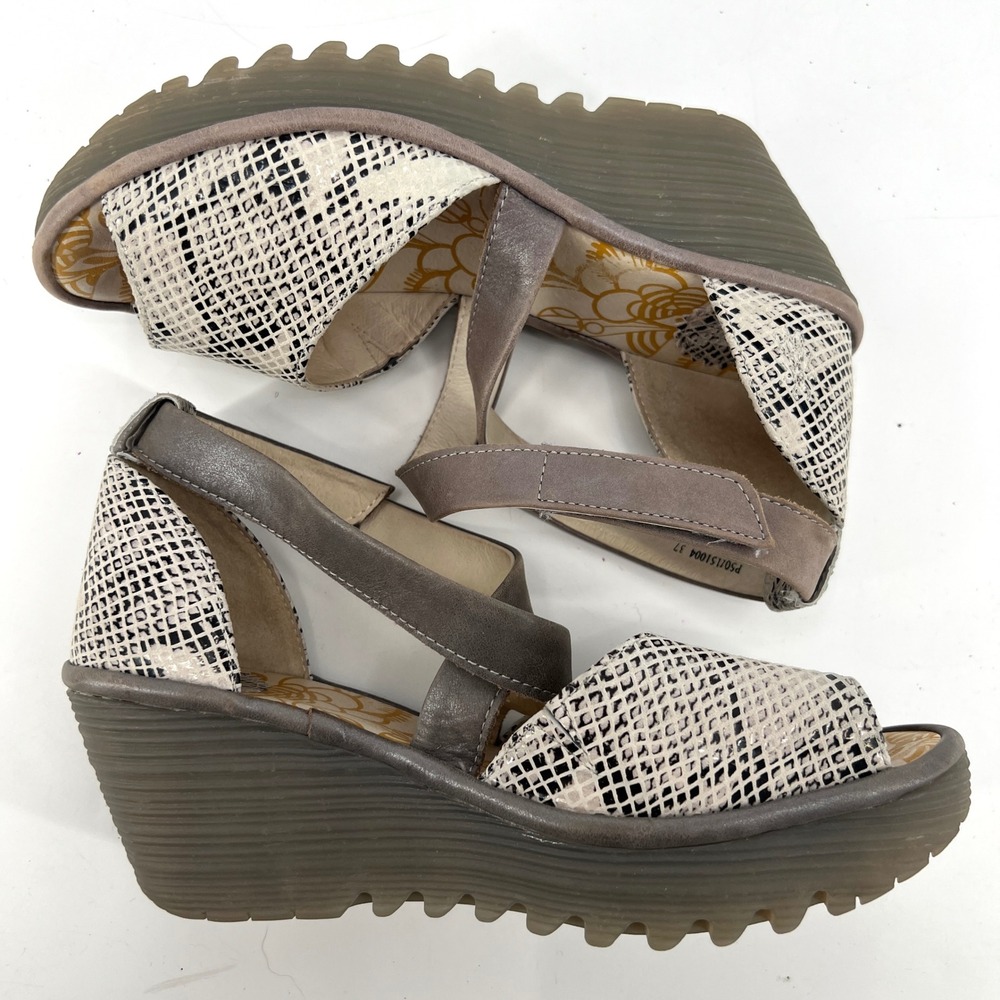 Fly London Snake Print Leather Wedge Sandals Size 6.5-7 Mobwife Animal Print‎ - Picture 5 of 13